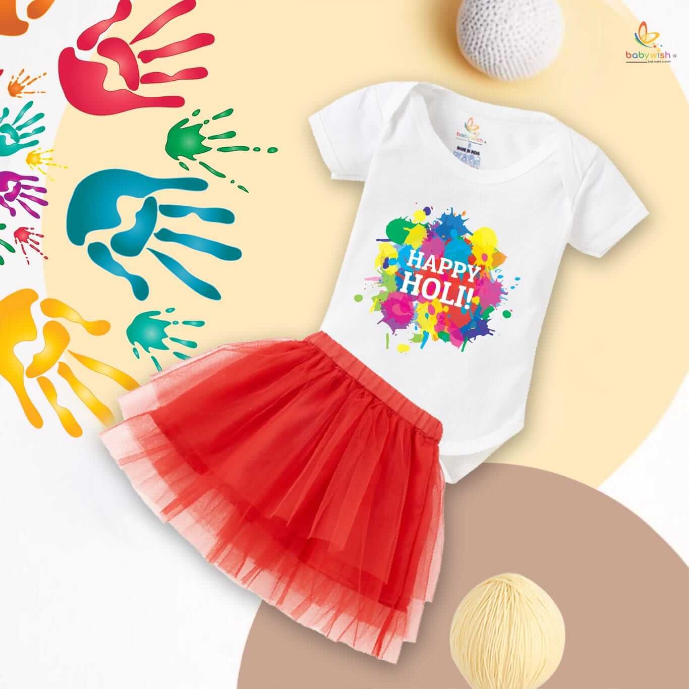 Newborn Girl’s Tutu Skirt & Romper | Holi Print Onesies Bodysuits | Soft, Comfortable Baby Outfit for 0–3 Months | Perfect for Festivals, Parties & Everyday Wear