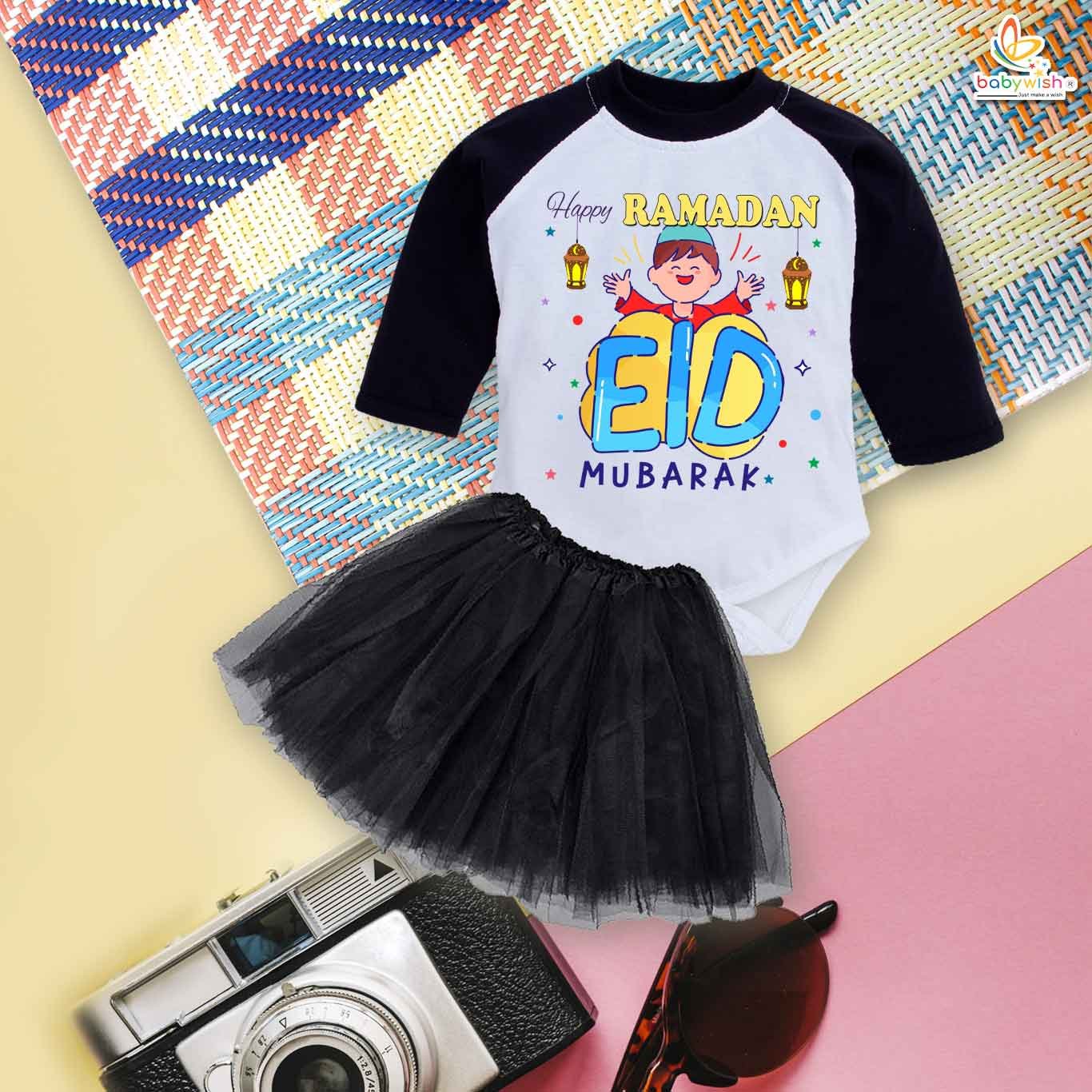 Newborn girls tutu skirt Full Sleeve romper Eid print onesies bodysuits for baby 0 to 12 months