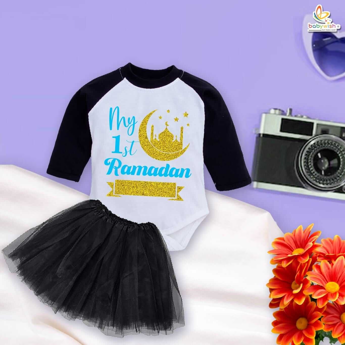 Newborn girls tutu skirt Full Sleeve romper Eid print onesies bodysuits for baby 0 to 12 months