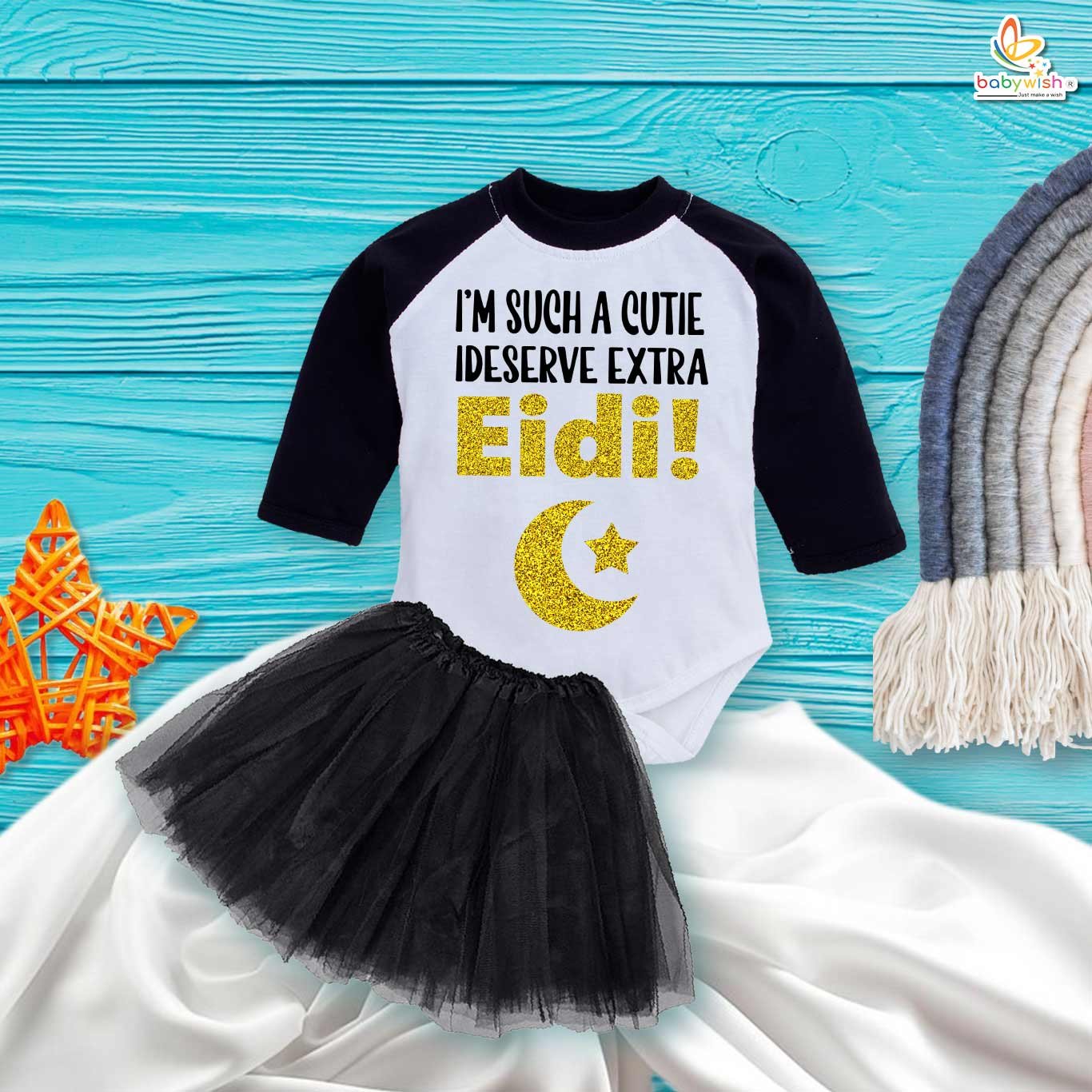 Newborn girls tutu skirt Full Sleeve romper Eid print onesies bodysuits for baby 0 to 12 months