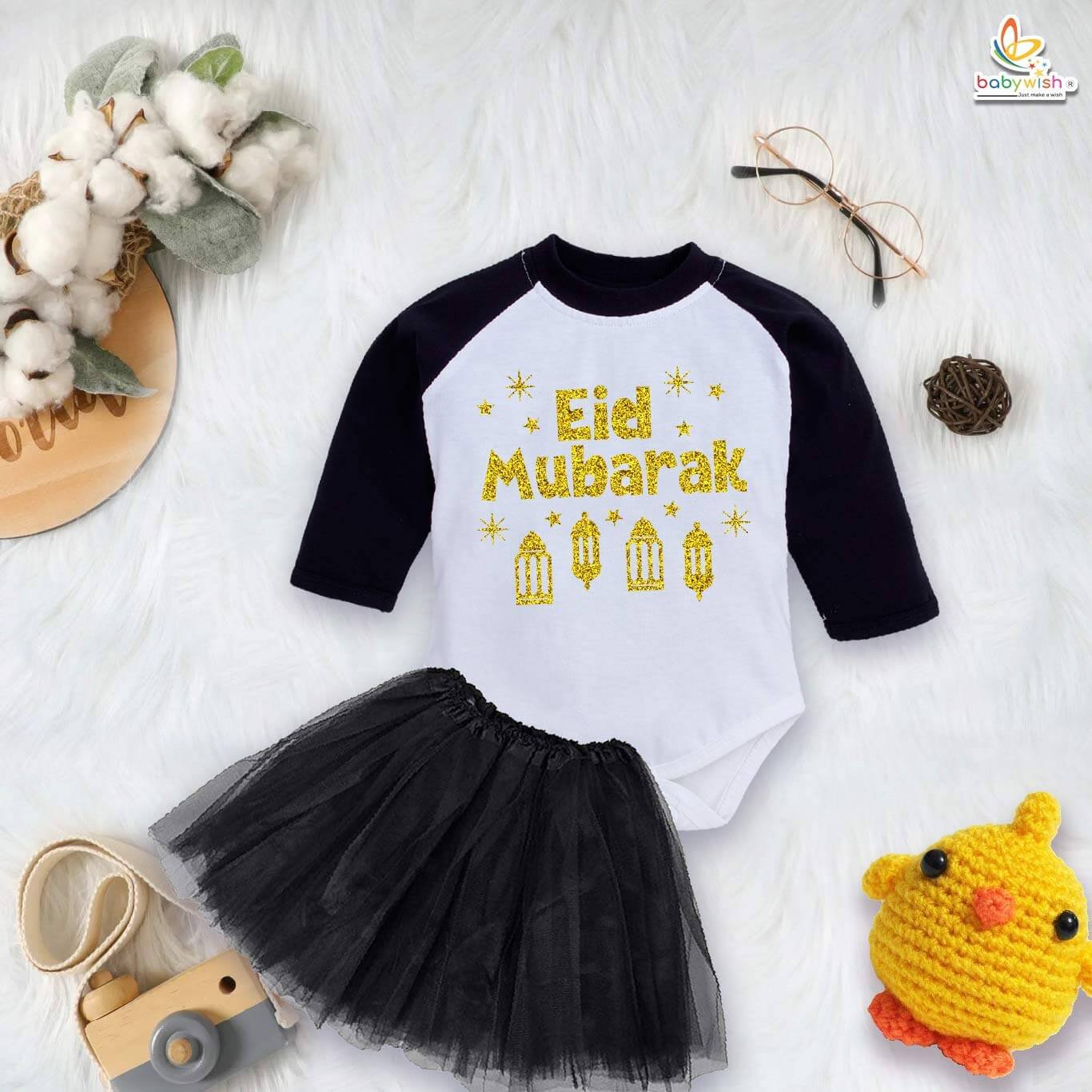 Newborn girls tutu skirt Full Sleeve romper Eid print onesies bodysuits for baby 0 to 12 months