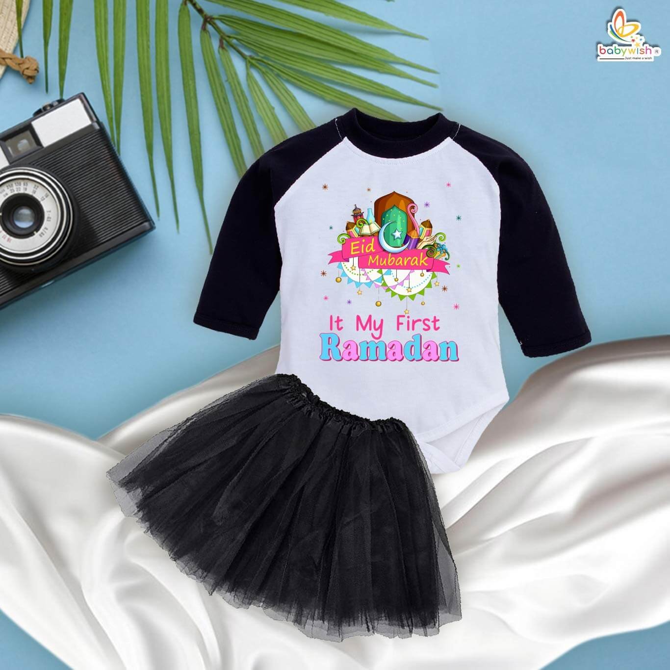 Newborn girls tutu skirt Full Sleeve romper Eid print onesies bodysuits for baby 0 to 12 months
