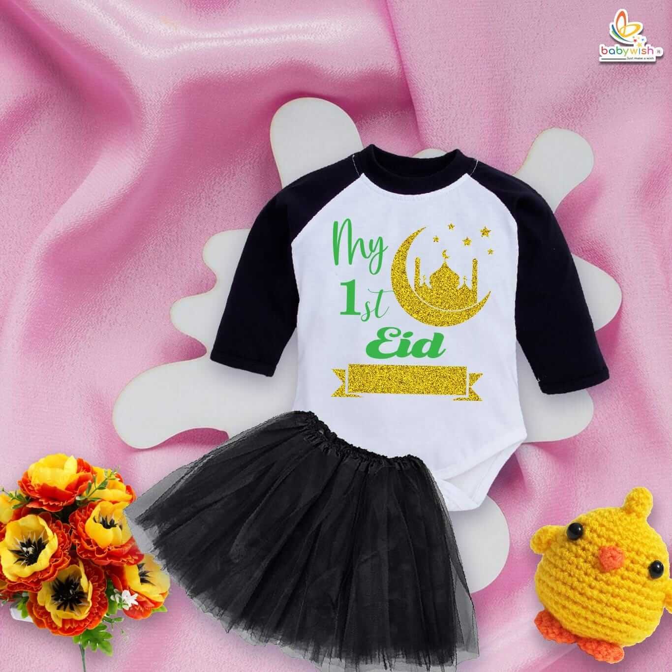 Newborn girls tutu skirt Full Sleeve romper Eid print onesies bodysuits for baby 0 to 12 months