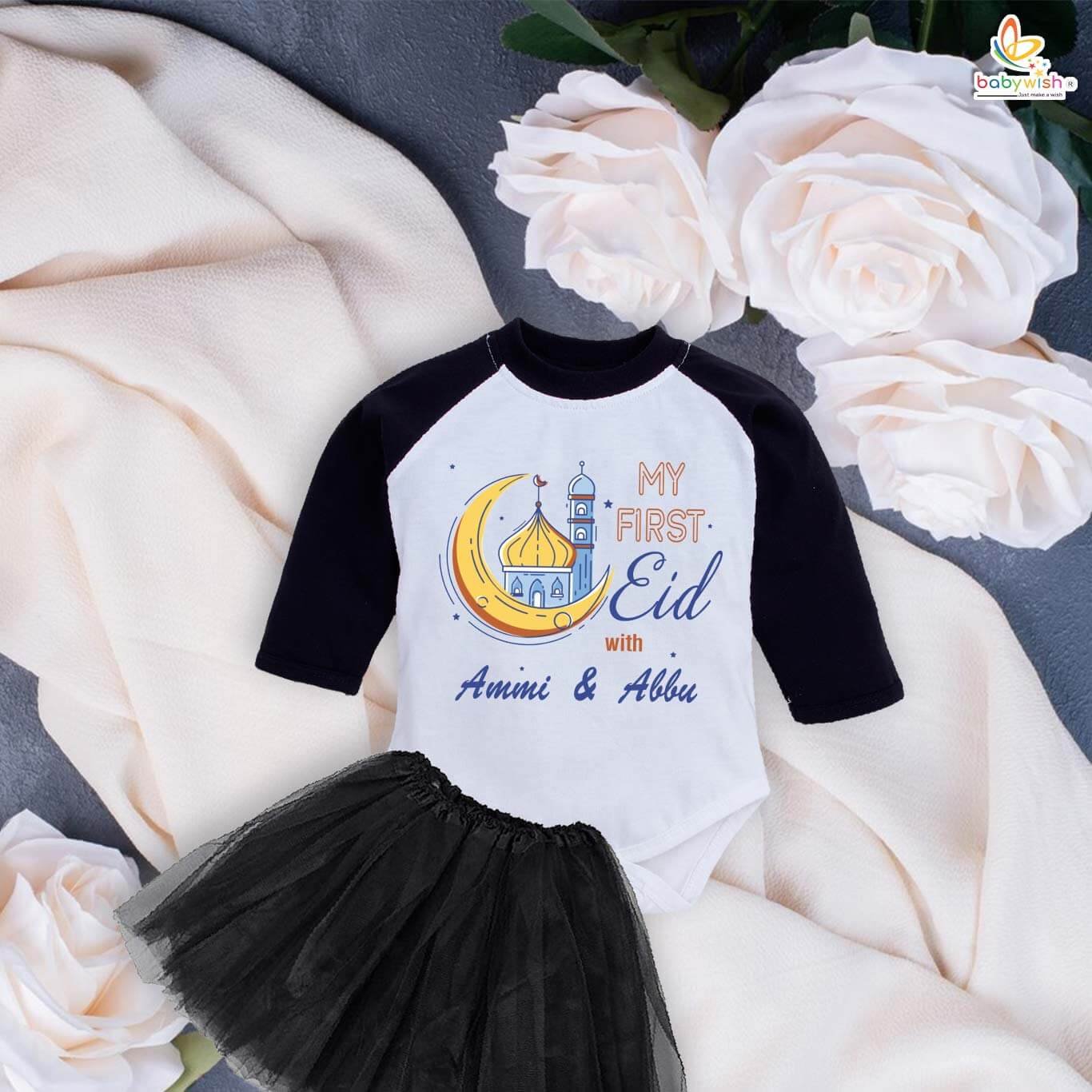 Newborn girls tutu skirt Full Sleeve romper Eid print onesies bodysuits for baby 0 to 12 months