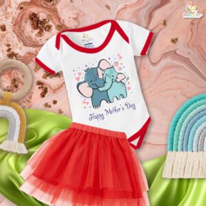 Cute Baby Girl Mother’s Day Elephant Print Dress Set | (0-12 Months) | Babywish