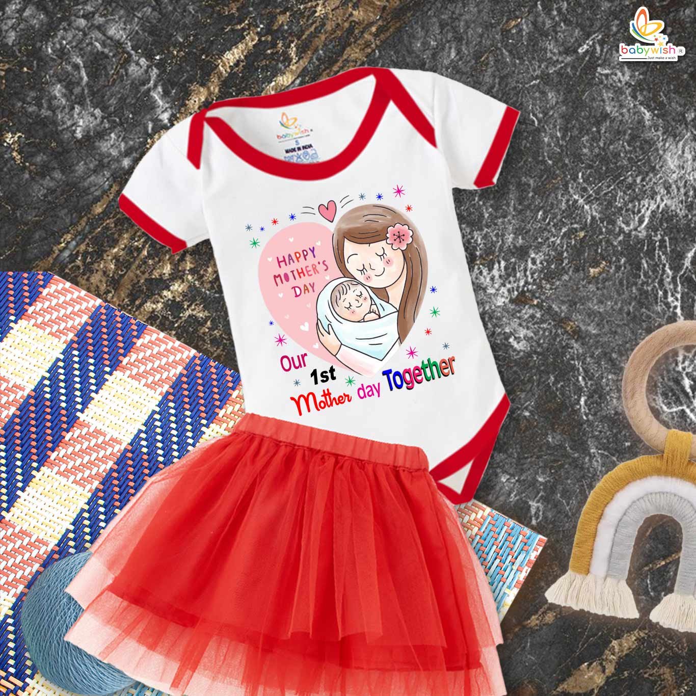 newborn girls tutu skirt romper Mother's Day print onesies bodysuits for baby 0 to 12 months