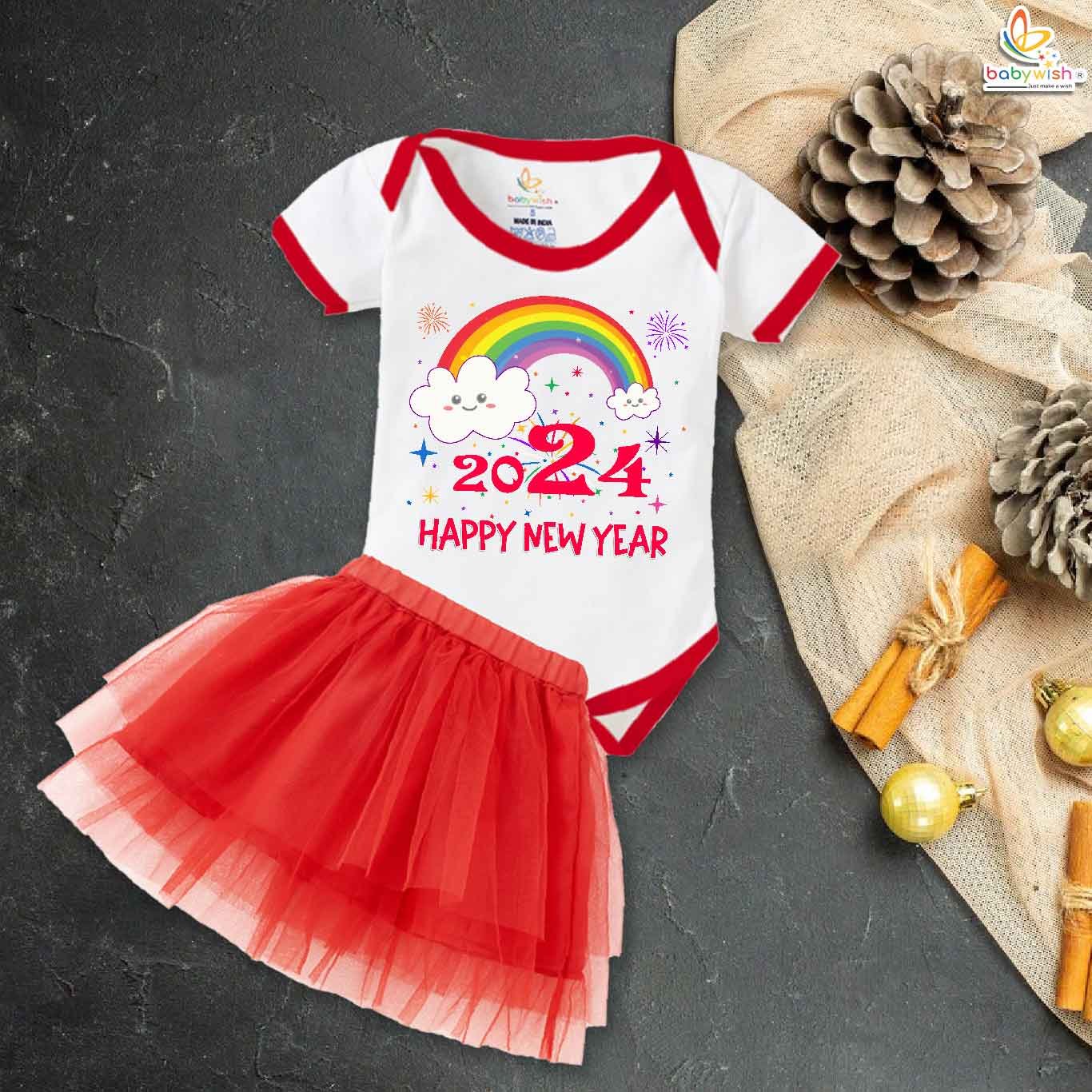 Newborn girls tutu skirt romper New Year print onesies bodysuits for baby 0 to 12 months