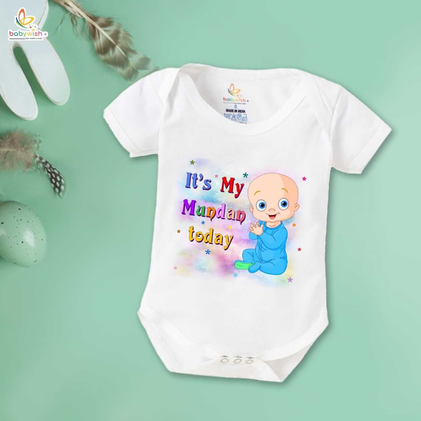 Newborn Mundan Ceremony Clothes, Unisex Bodysuit Romper Onesies, Infant Half Sleeve Outfit, Soft Comfortable Baby Clothes, “It's My Mundan Today” Special Occasion Wear