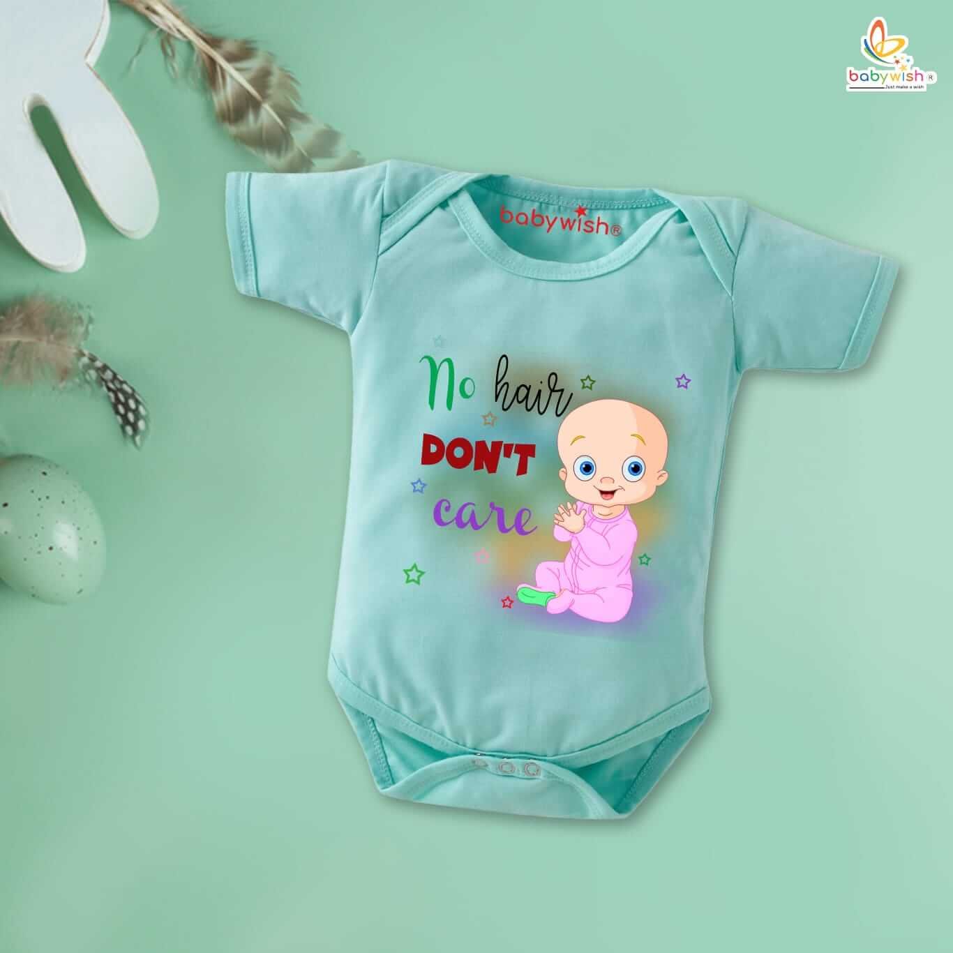 Newborn Mundan Ceremony Clothes, Unisex Bodysuit Romper Onesies, Infant Half Sleeve Outfit, Soft Comfortable Baby Clothes, “No Hair Don't Care” Special Occasion Wear