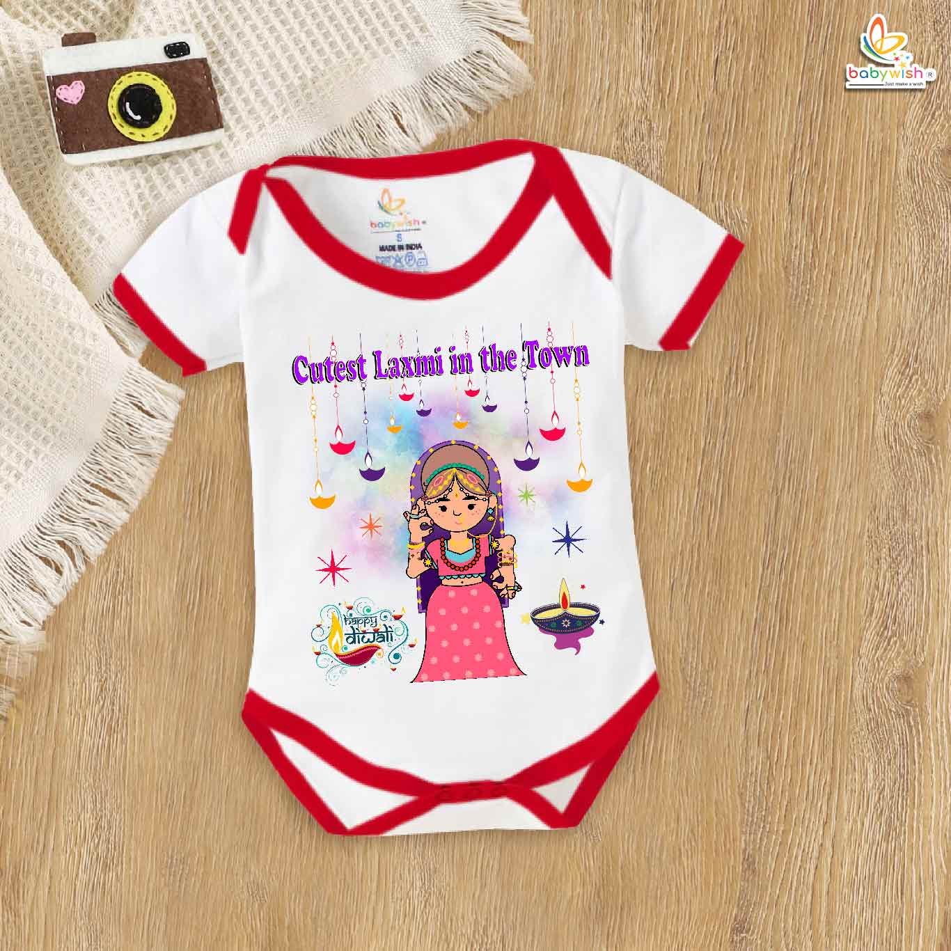 Babywish Baby Diwali Romper Bodysuit My First Diwali Cutest Laxmi in the Town