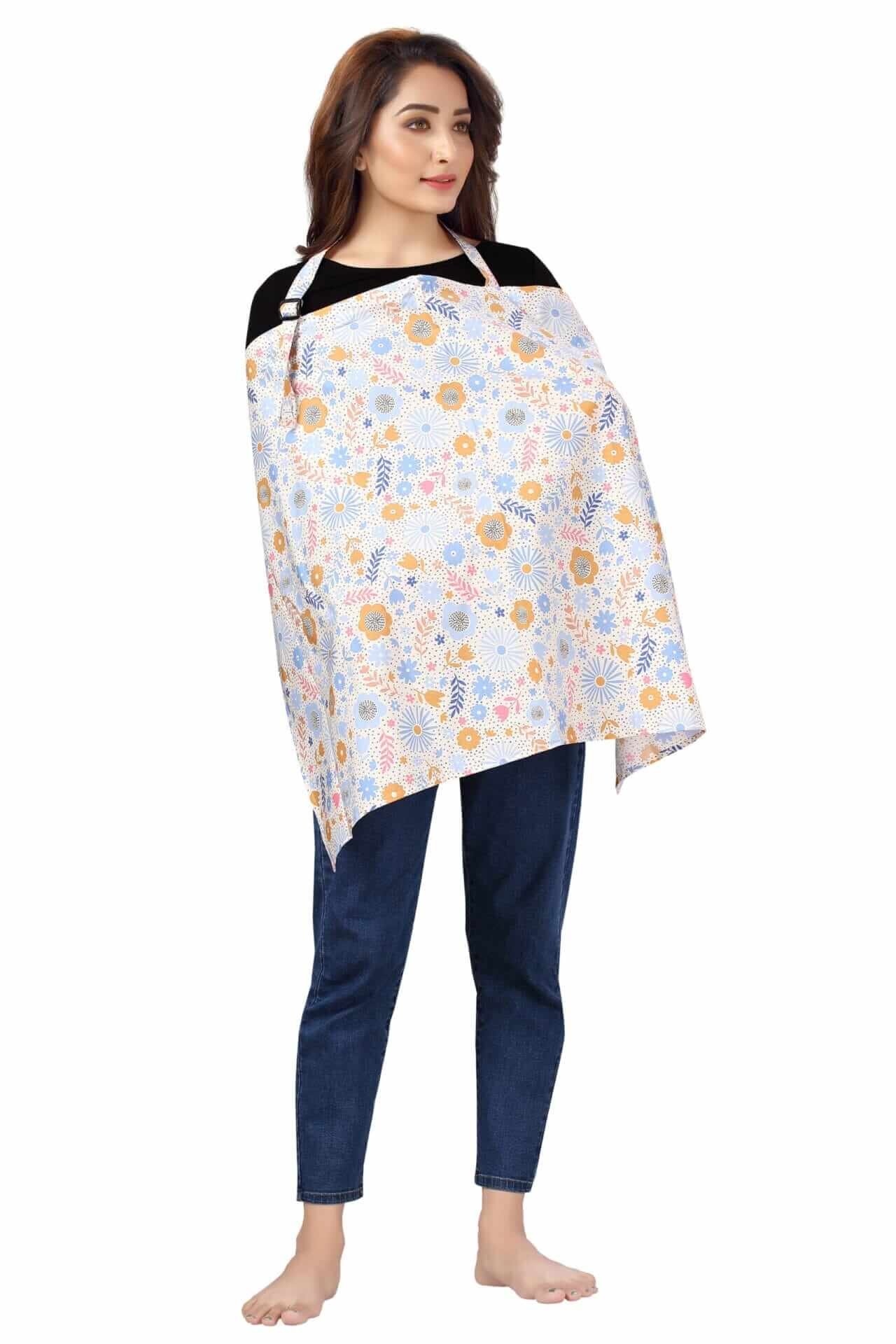 Nursing covers for Mother Breathable feeding cover for Breastfeeding 360° Coverage Protection Cover - Blue Dot Floral