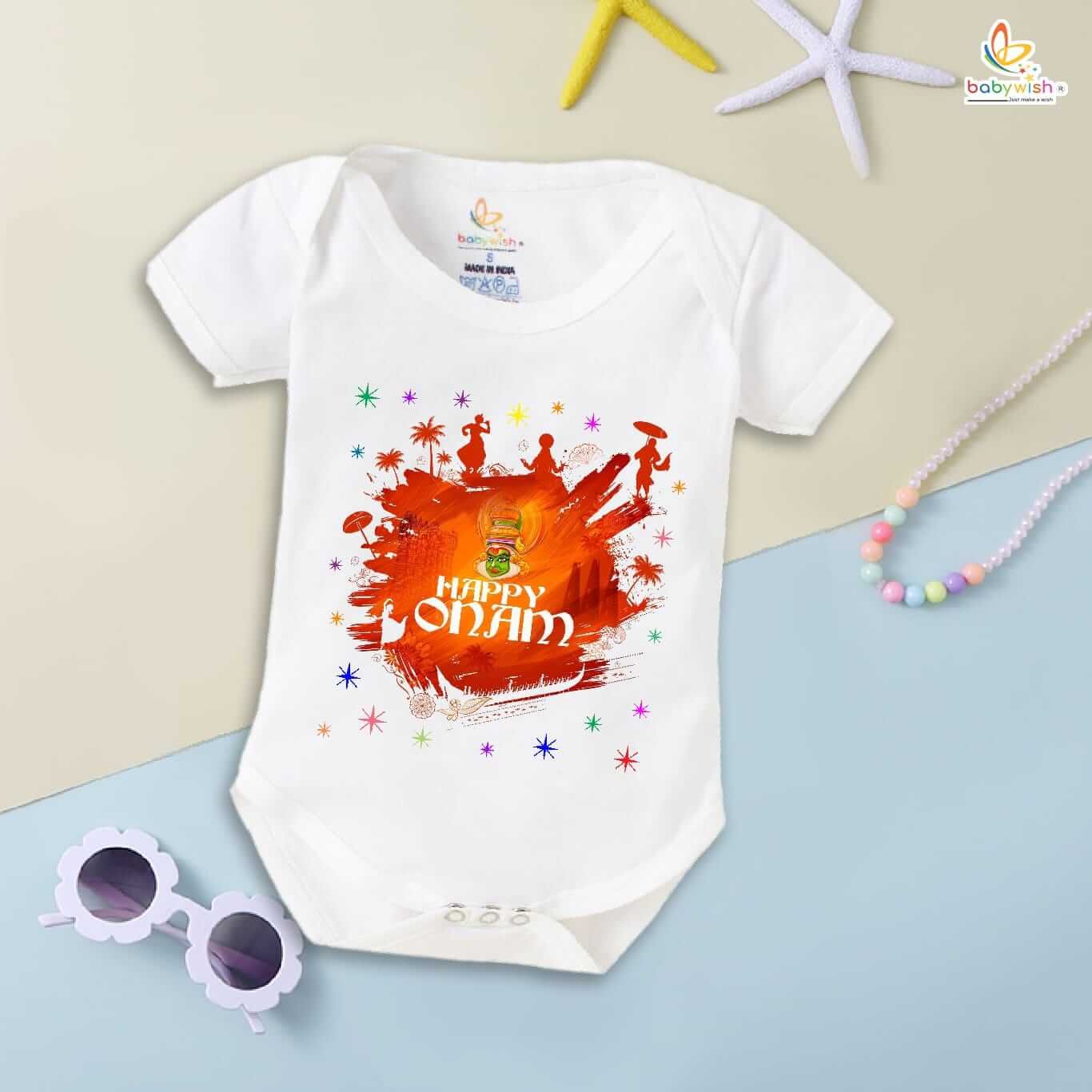 Onam Romper for Kids, Brother Sister Matching Dress, Cute Half Sleeve Onesie for Boys and Girls, Perfect Festive Outfit for Onam Celebration Babywish