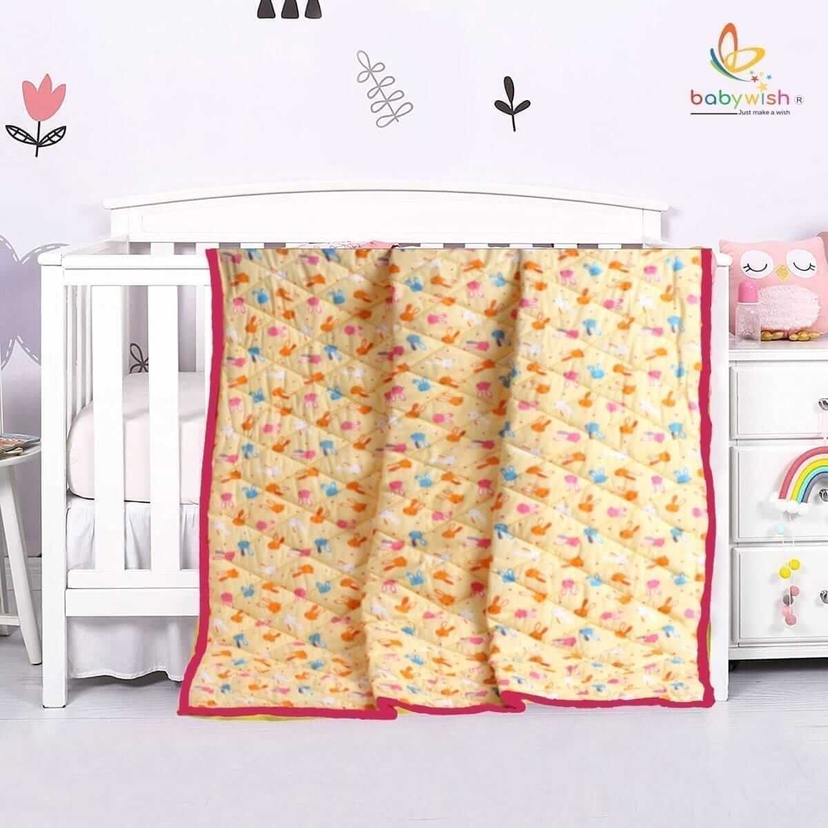 GOTS Certified Organic Cotton Baby Dohar Blanket for Newborn Soft Crib All Seasons Quilt for Microfiber Giftset - Orange Bunny Print