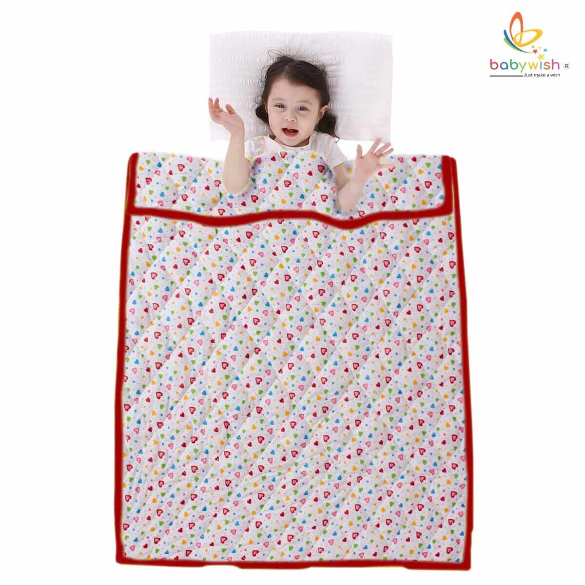 GOTS Certified Organic Cotton Baby Dohar Blanket for Newborn Soft Crib All Seasons Quilt for Microfiber Giftset - Red Heart Print