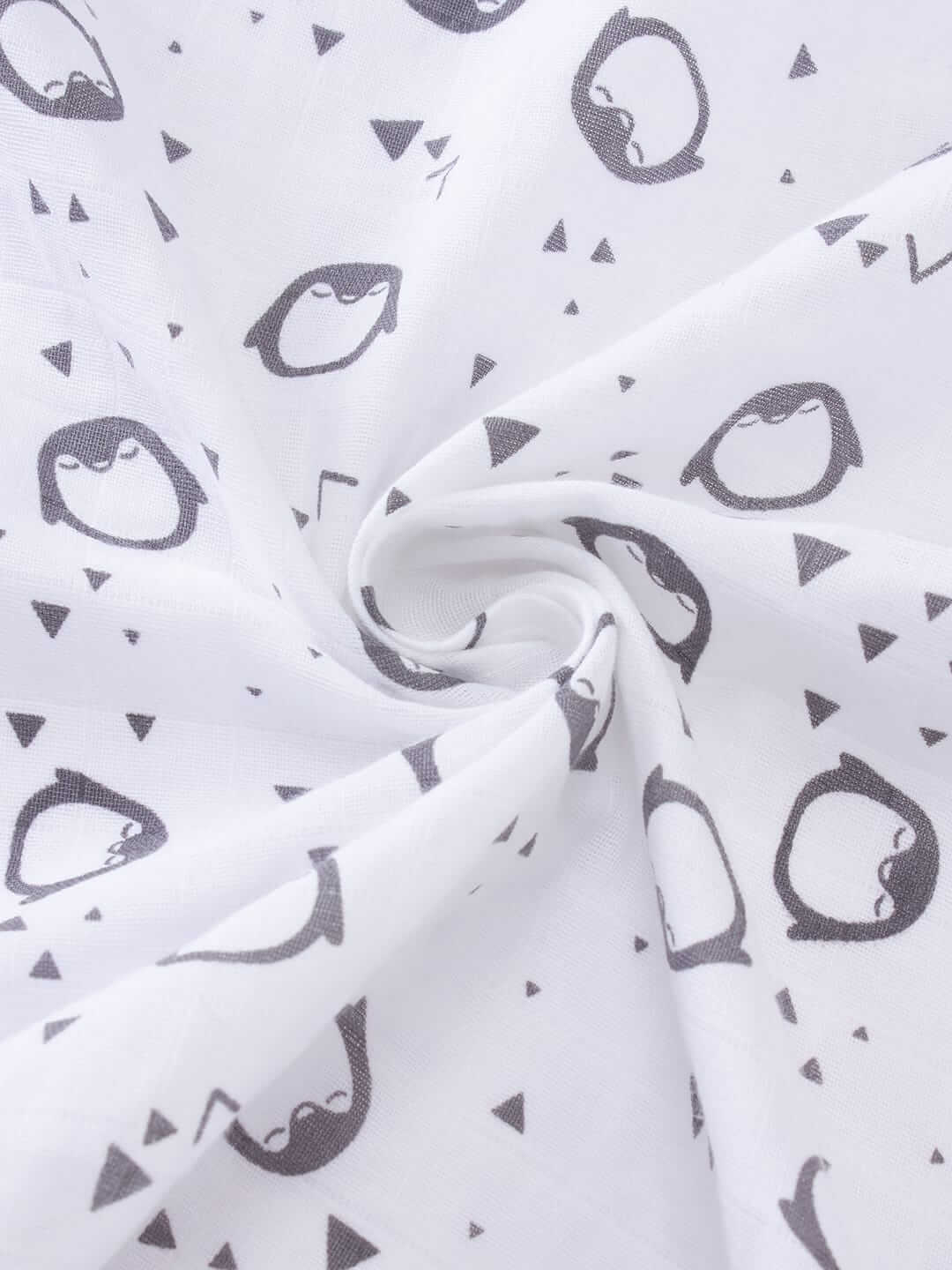 Muslin Swaddle Blanket for Newborn Baby, Soft Breathable Cotton Baby Wrap, Penguin Print Receiving Blanket, Nursing Cover, Stroller Cover White Grey 0-3 Months | Babywish - Image 3