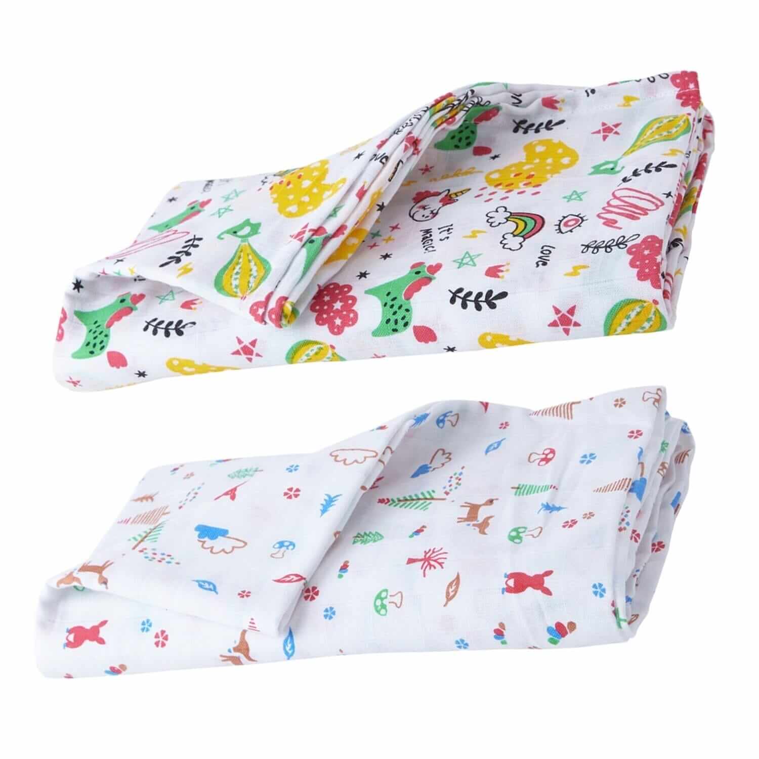 Muslin Swaddle Blanket Combo Pack for Newborn Baby, Soft Breathable Cotton Baby Wrap, Floral Unicorn & Nature Print Receiving Blanket White Multicolor 0-3 Months | Babywish