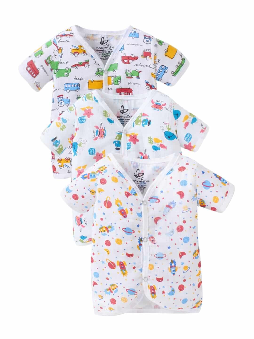 GOTS Certified Organic Muslin Jhabla for Newborn Babies – Ultra Soft Summer Vest 3-Pack Unisex Infant Clothes Gift Set for Newborns