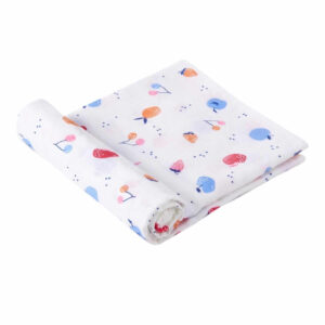 Fruit Print Muslin Swaddle Blanket for Newborn Baby Soft Cotton Baby Wrapper Breathable Receiving Blanket Lightweight Infant Swaddle Wrap Baby Bedding White Multi Color Babywish