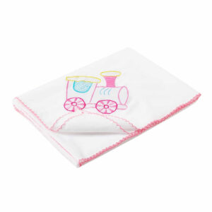 Organic Muslin Baby Swaddle Blanket White Cotton Newborn Wrapper with Cute Train Print