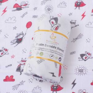 Super Hero Muslin Swaddle Blanket for Newborn Baby Soft Cotton Baby Wrapper Breathable Receiving Blanket Multipurpose Infant Swaddle Wrap Lightweight Baby Bedding White Color | Babywish