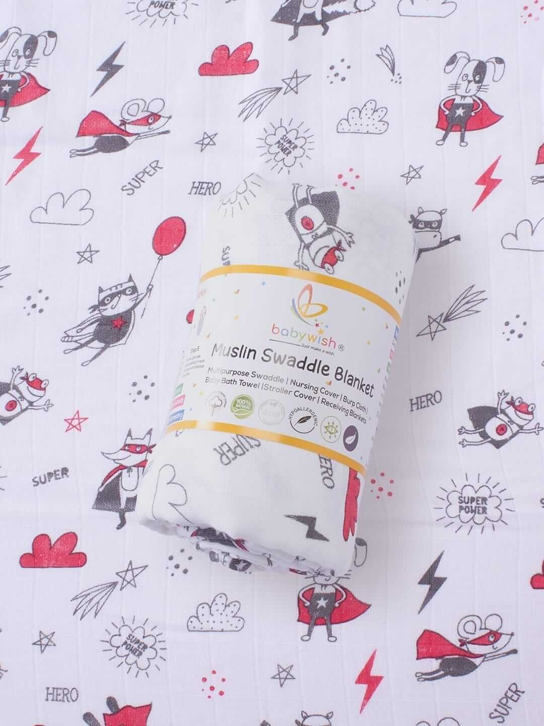 Muslin Swaddle Blankets 100% Organic for Newborn Baby – Soft Multipurpose Infant Swaddle 112x112cm, Breathable Cotton Wrap for Sleeping, Nursing, Travel, and Baby Comfort