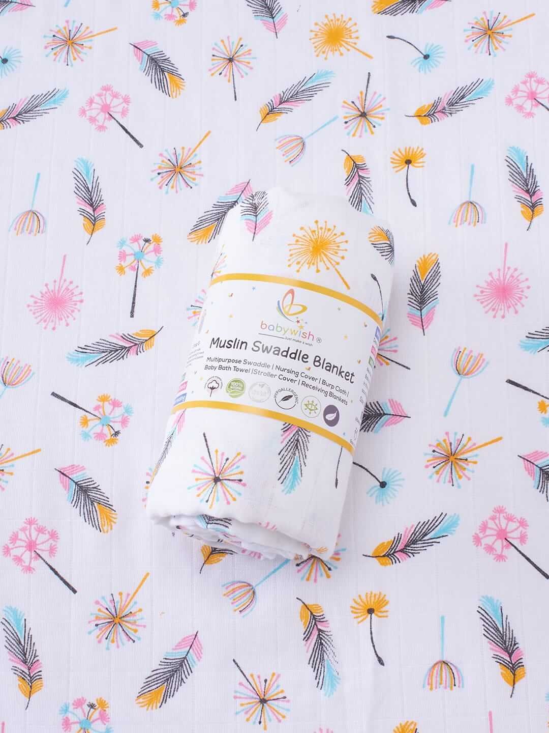 Muslin Swaddle Blankets 100% Organic for Newborn Baby – Soft Multipurpose Infant Swaddle 112x112cm, Breathable Cotton Wrap for Sleeping, Nursing, Travel, and Baby Comfort