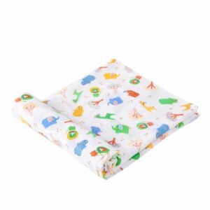 Babywish Premium Muslin Swaddle Blanket with Colorful Safari Animal Print – Soft, Breathable & Multipurpose Baby Wrap for Newborns