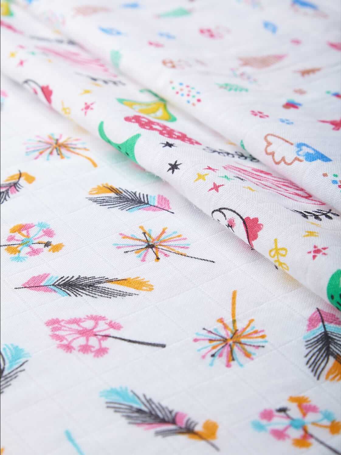 Premium Soft Cotton Muslin Swaddle Blanket Set of 3 for Newborn Babies | Breathable Receiving Blanket, Baby Wrap Sheet, Multi-Print Baby Blanket for Boys & Girls | White Multi Color | 0-3 Months | Babywish - Image 5