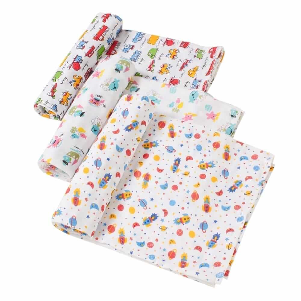 Muslin Swaddle Blankets 100% Organic for Newborn Baby – Multipurpose Infant Swaddle 112x112cm, Soft Breathable Cotton Wrap, Combo Pack of 3, Ideal for Sleeping, Nursing, and Baby Care