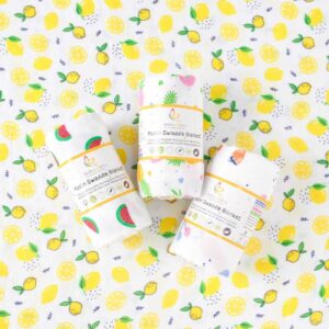 Lemon Print Muslin Swaddle Blanket for Newborn Baby, Soft Breathable Cotton Receiving Blanket, Multi-Purpose Baby Wrap, White Yellow Color | Babywish