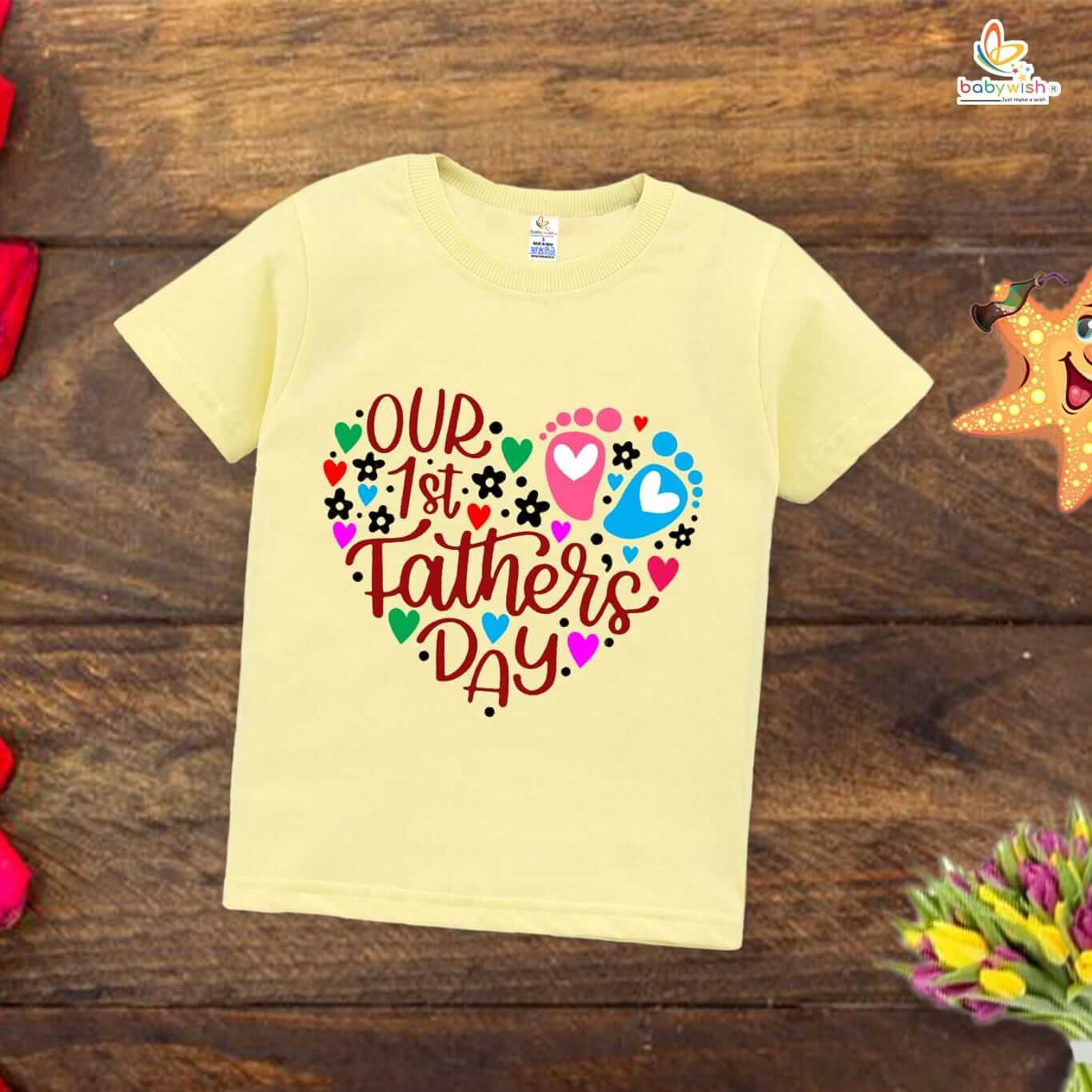 Father's Day Special T-Shirt for Boys & Girls | Celebrate Our First Father's Day 2023 | Unisex Kids Half Sleeve Topwear | Baby's First Dad Gift | Unique Father’s Day 2023 Outfit