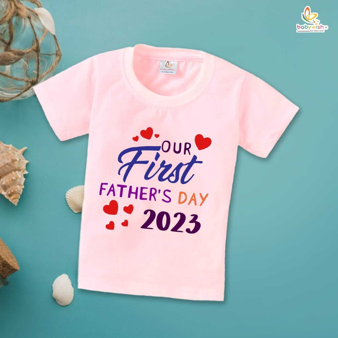 Father's Day Special T-Shirt for Boys & Girls | Celebrate Our First Father's Day | Unisex Kids Half Sleeve Topwear | Baby's First Dad Gift | Unique Father’s Day Outfit