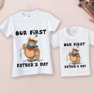 Our First Father’s Day Matching Father and Baby T Shirt Combo | Cute Bear Printed Dad & Baby Outfit Set | Family Matching Cotton T-Shirts for Baby 0-3 Years Men S-XXL Babywish