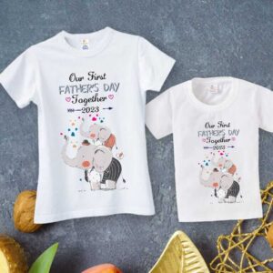 Father’s Day Matching Father and Baby T Shirt Combo | Our First Father’s Day Together Printed Dad & Baby Outfit Set | Family Matching Clothes for Baby 0-3 Years Men S-XXL Babywish