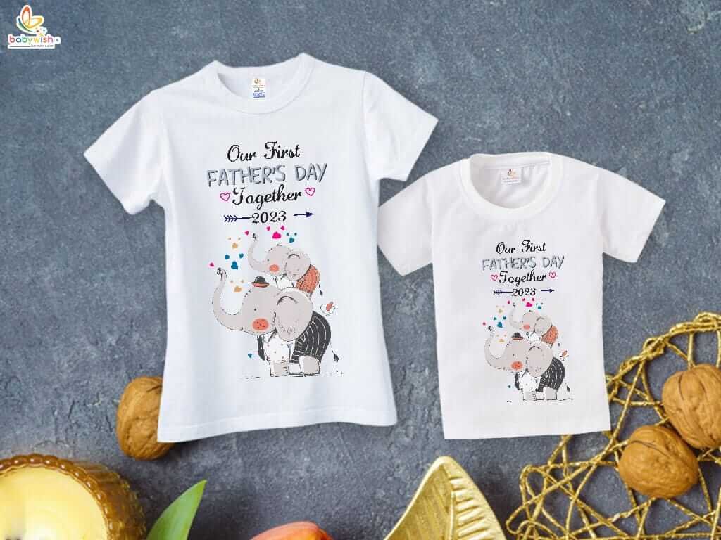 Fathers Day Special Matching T-Shirts Set for Father and Kid - Our First Father’s Day Together 2023 - Combo Pack of 2 | Perfect New Dad Gift - Babywish