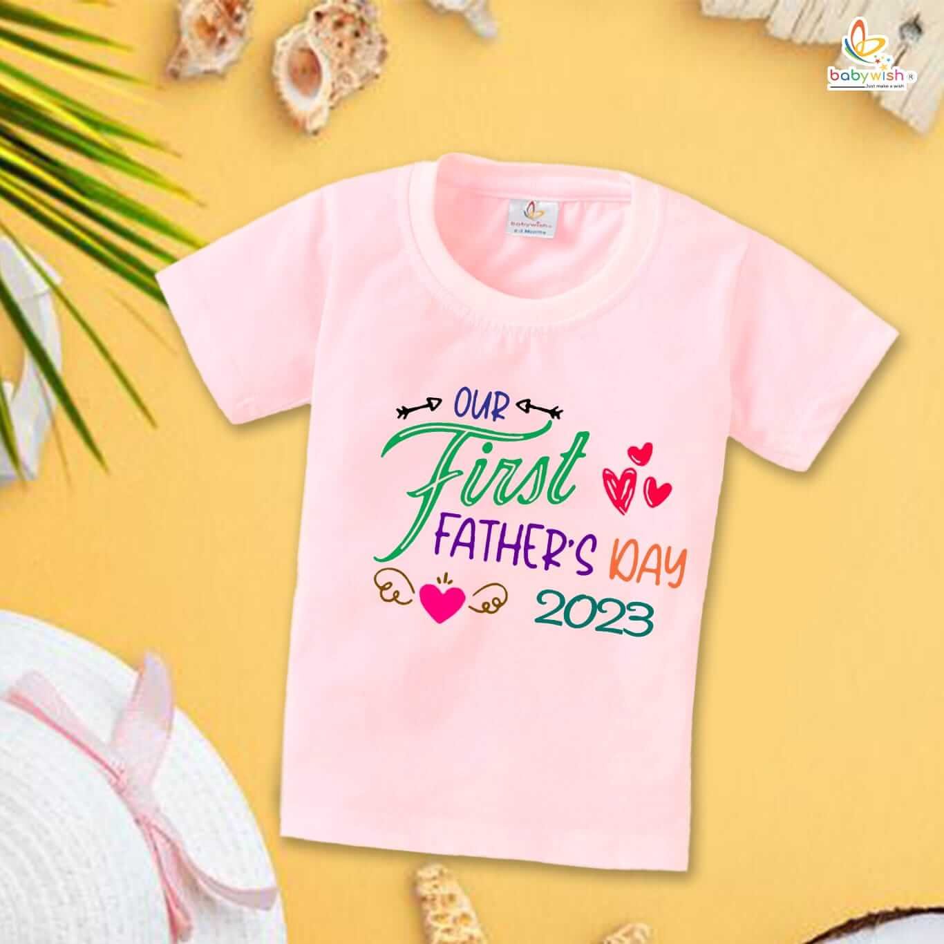 Our First Father’s Day 2023 T-Shirt for Boys & Girls | Unisex Baby Half Sleeve Topwear | Cute Father’s Day Outfit Gift for New Dad & Baby