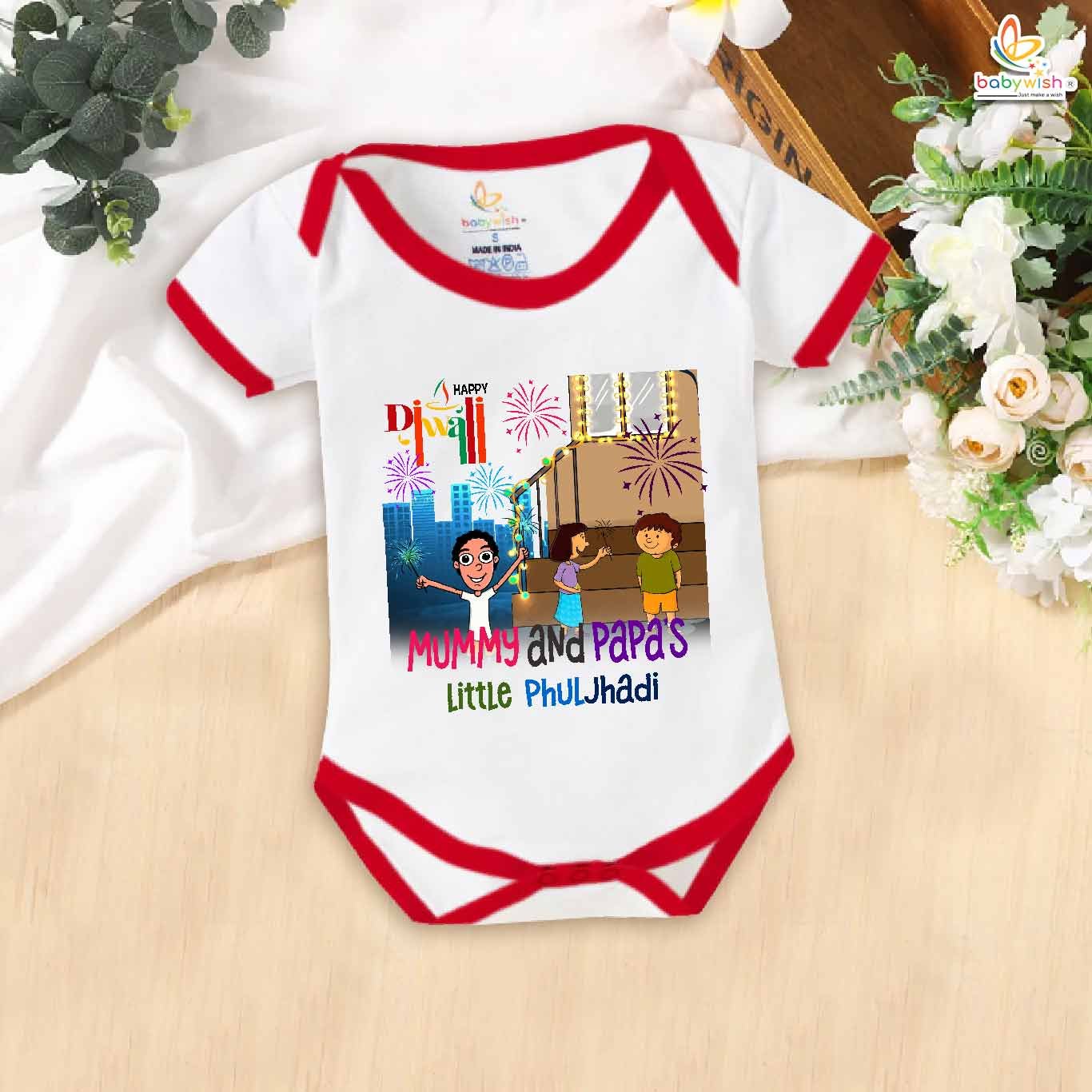 Babywish Baby Diwali Romper Bodysuit My First Diwali Mummy's And Papa's Little Phuljhadi