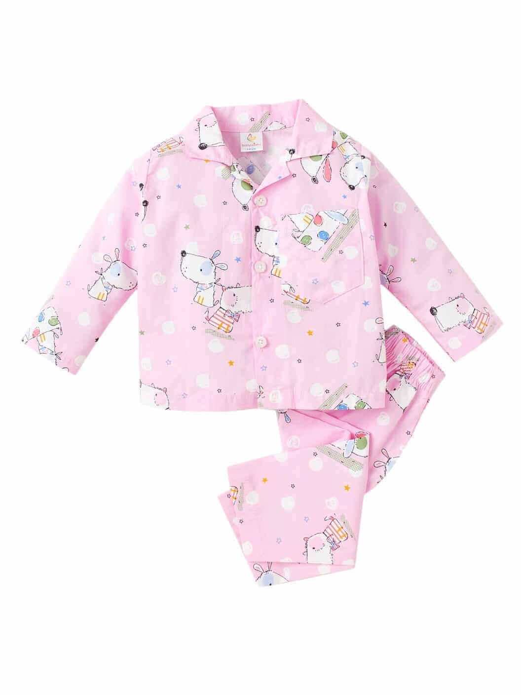 Kids Sleepsuit for Baby Boys and Girls Long Sleeve Topwear and Pajamas Set Baby Clothing Sleepwear Set Pink Star Print for Newborns and Toddlers