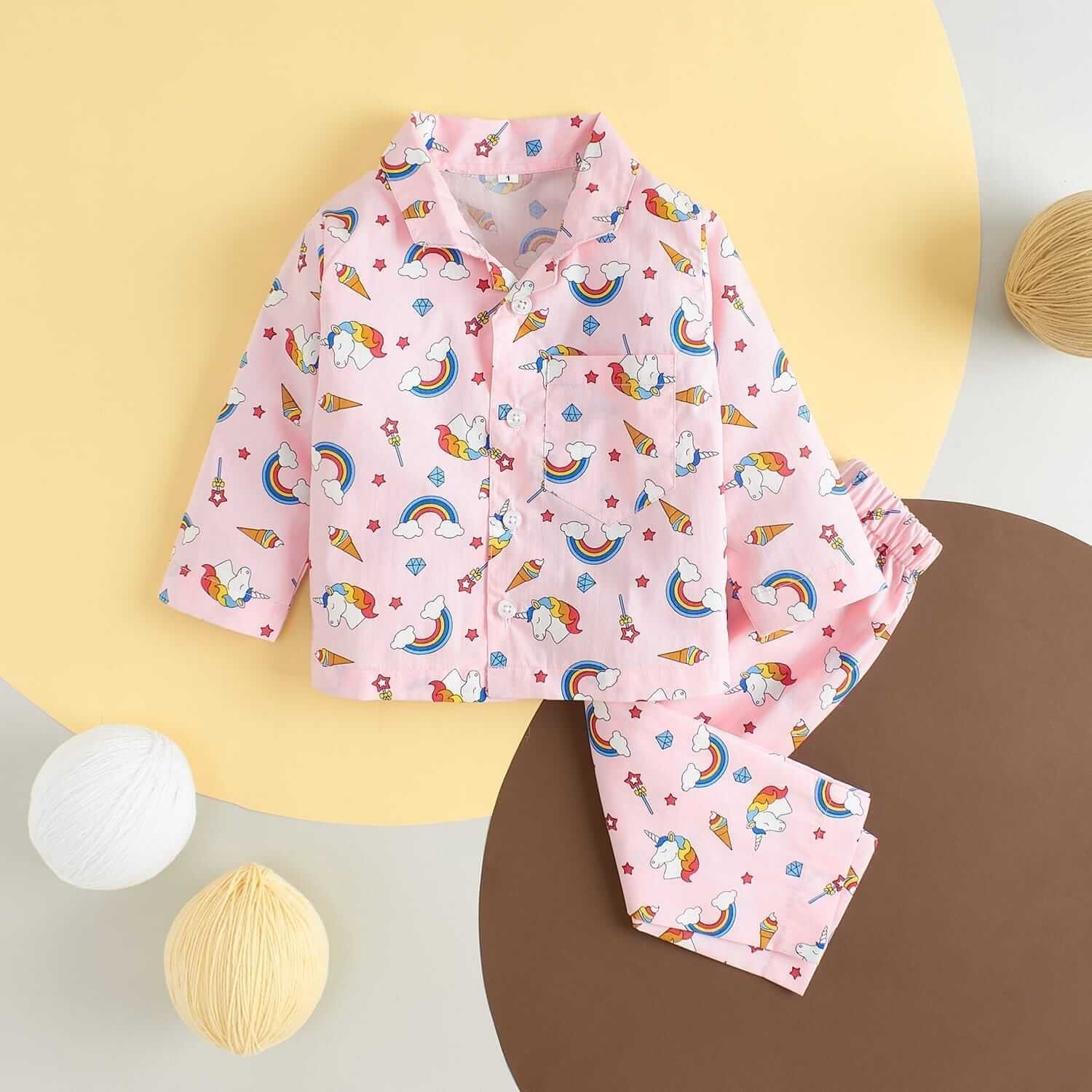 Kids Sleepsuit for Baby Boys and Girls Long Sleeve Topwear and Pajamas Set Baby Clothing Sleepwear Set Pink Unicorn Rainbow Perfect for Newborns and Toddlers