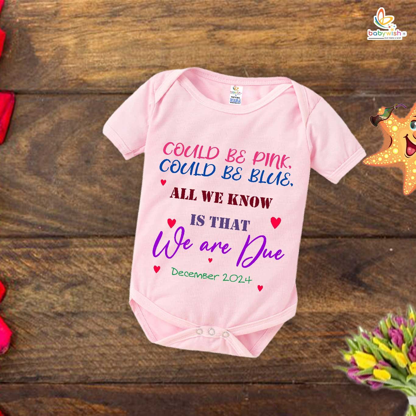 Pregnancy Announcement Baby Romper – Could Be Pink Could Be Blue All We Know Is That We’re Due Bodysuit – Gender Reveal Outfit for Baby Girl or Boy – Babywish