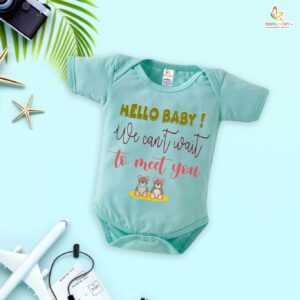 Pregnancy Announcement Baby Romper – Hello Baby We Can’t Wait to Meet You Bodysuit – Cute Newborn Baby Reveal Outfit for Boy or Girl – Babywish