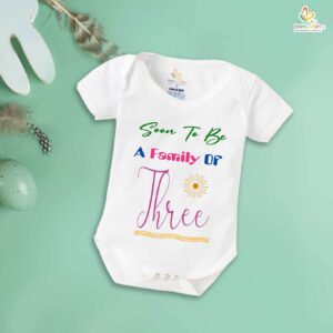 Pregnancy Announcement Baby Romper – My Pregnancy Reveal Bodysuit for Baby Girl or Boy – Soon to Be a Family of Three Outfit – Babywish