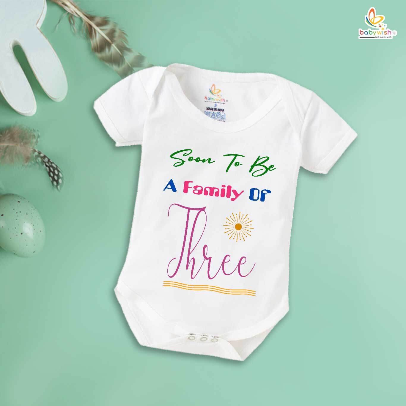 Pregnancy Announcement Baby Romper – My Pregnancy Reveal Bodysuit for Baby Girl or Boy – Soon to Be a Family of Three Outfit – Babywish