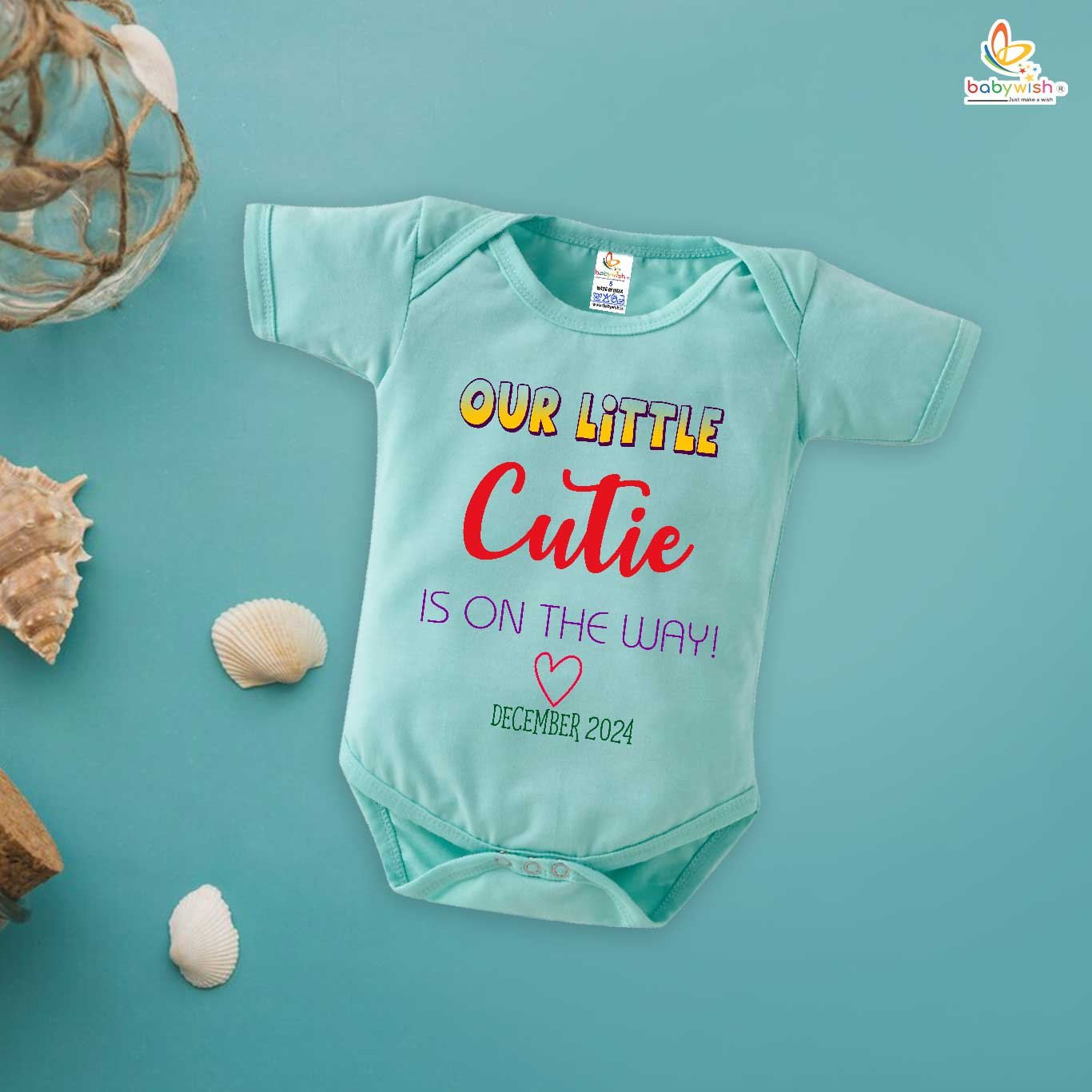 Pregnancy Announcement Baby Romper – Our Little Cutie Is On The Way Bodysuit – Cute Baby Reveal Outfit for Newborn Girl or Boy – Babywish