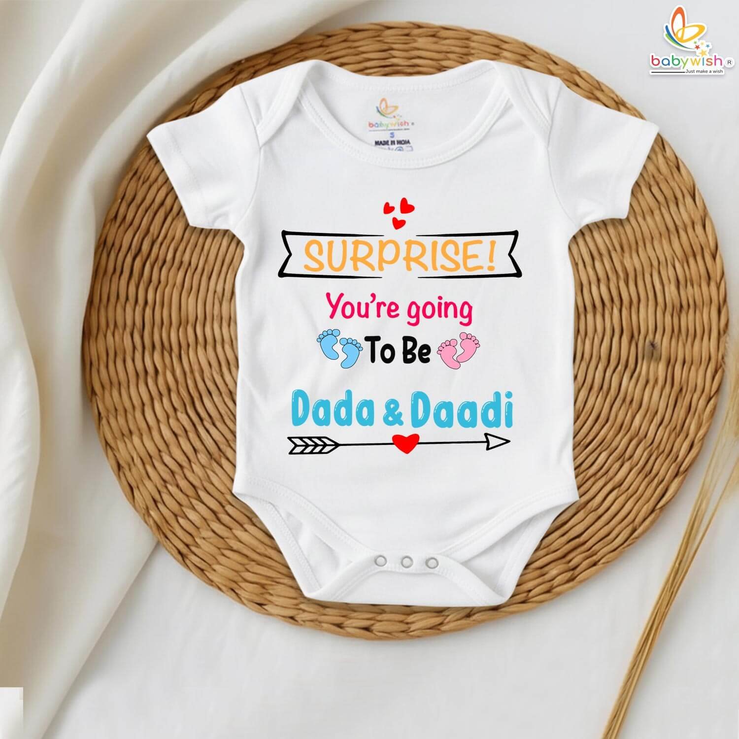 Pregnancy Announcement Gift for Parents | Baby Reveal Outfit for Dada & Daadi | Adorable Cotton Baby Onesie | Babywish