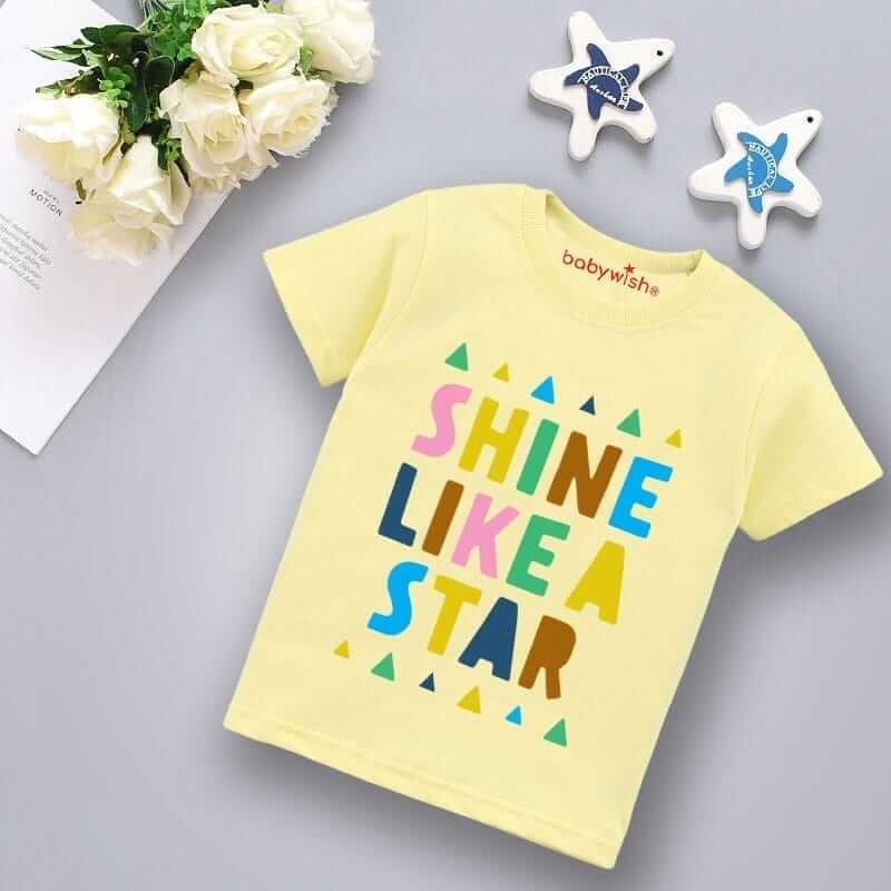 Printable Family T-shirt for Kids Clothes Unisex Newborn Topwear Outfit Cotton Tshirt Half Sleeve Round Neck Dress for Boy n Girl "Shine Like A Star"