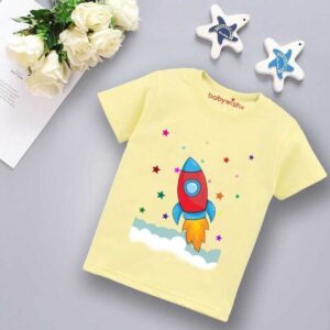 Babywish Little Man Cave Baby T-Shirt Cute Graphic Printed Kids Cotton Tee Soft Comfortable Summer Wear for Boys | Lemon Color | 6-12 Months to 1-12 Years