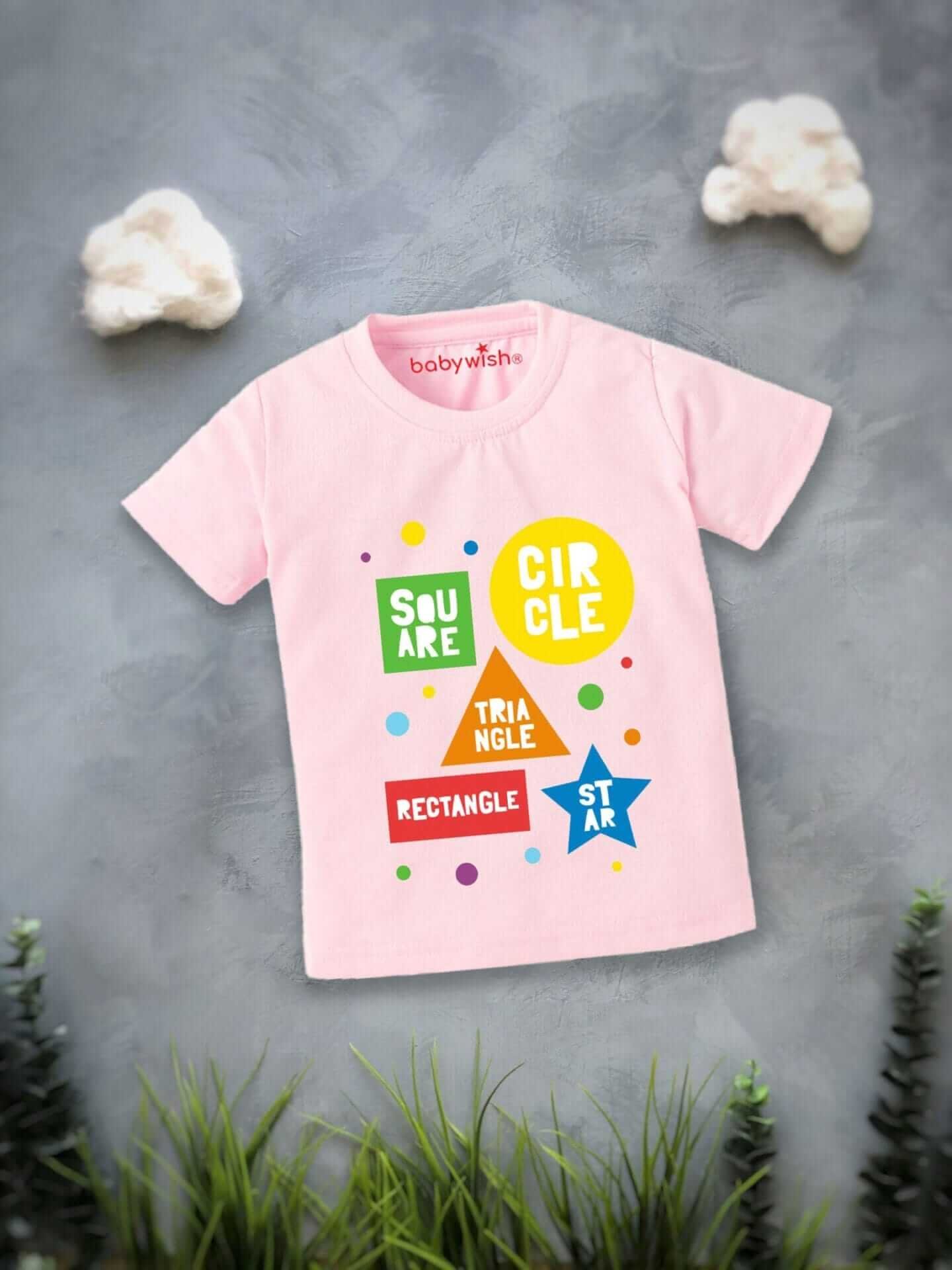 Printable Family T-shirt for Kids Clothes Unisex Newborn Topwear Outfit Cotton Tshirt Half Sleeve Round Neck Dress for Boy n Girl "Square,Circle & Star"