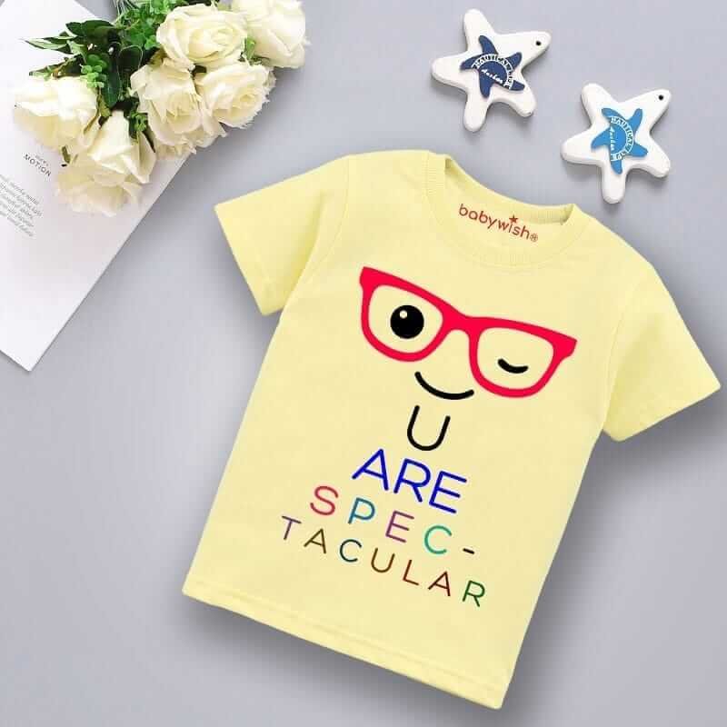 Printable Family T-shirt for Kids Clothes – Unisex Newborn Topwear Outfit, Cotton Half Sleeve Round Neck Dress for Boys & Girls “You are Spectacular”