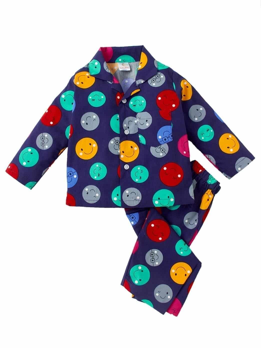 Kids Sleepsuit for Baby Boys and Girls Long Sleeve Topwear and Pajamas Set Baby Clothing Sleepwear Set Purple Color Smiley Print for Newborns and Toddlers